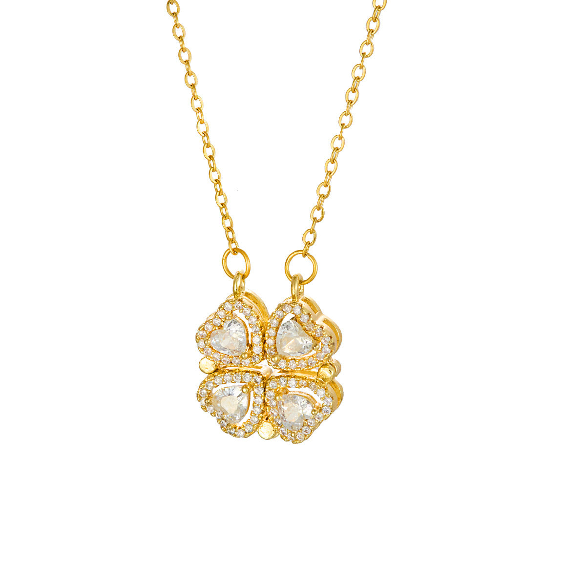 Heart Shape Necklace For Women With Copper Pendant And 304 Stainless Steel Cable Chain Inlaid With Rhinestones