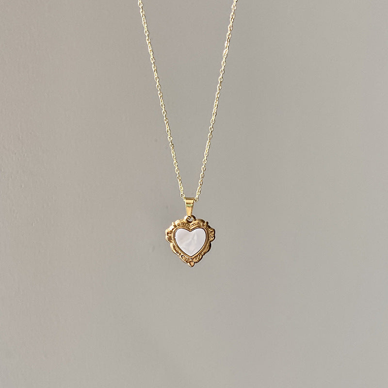 Heart Shape Gold Necklace For Women With Electroplated Finish And Shell Pendant, Made Of 304 Stainless Steel