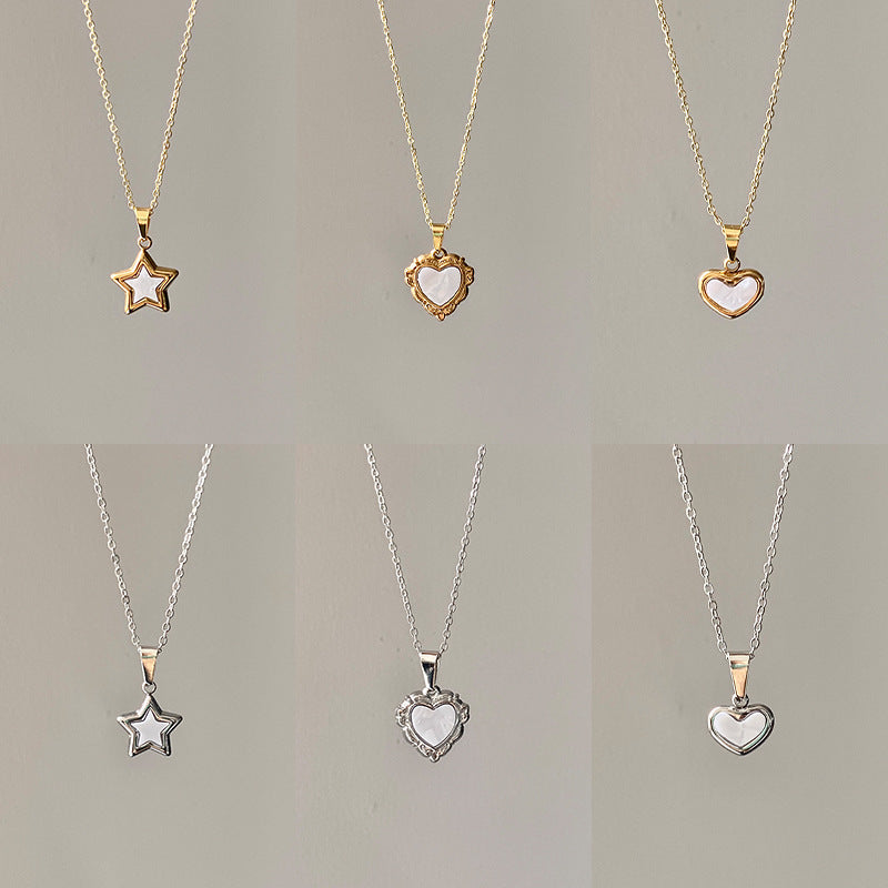 Heart Shape Gold Necklace For Women With Electroplated Finish And Shell Pendant, Made Of 304 Stainless Steel