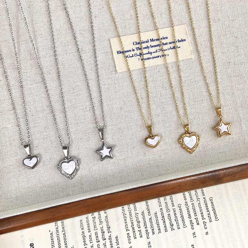 Heart Shape Gold Necklace For Women With Electroplated Finish And Shell Pendant, Made Of 304 Stainless Steel