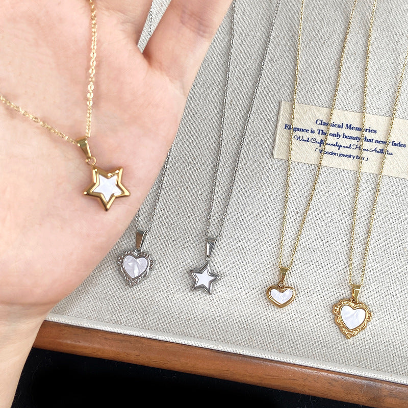 Heart Shape Gold Necklace For Women With Electroplated Finish And Shell Pendant, Made Of 304 Stainless Steel