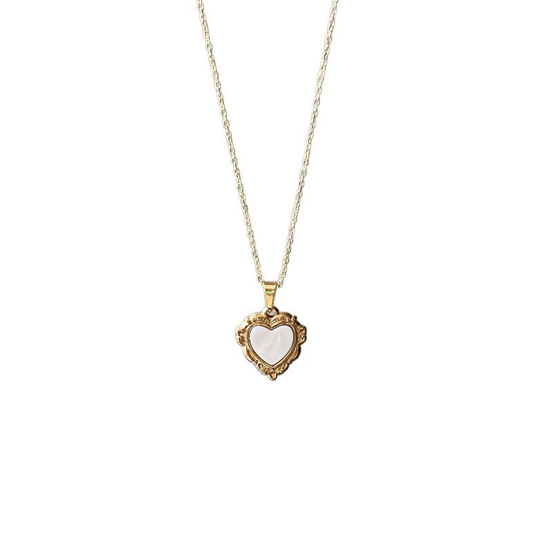 Heart Shape Gold Necklace For Women With Electroplated Finish And Shell Pendant, Made Of 304 Stainless Steel