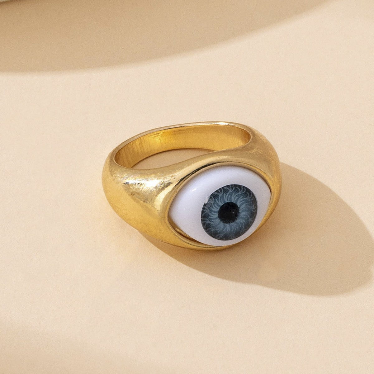 Devil's Eye Unisex Ring In Simple Style, Blue Alloy With Electroplated Golden Plated Finish