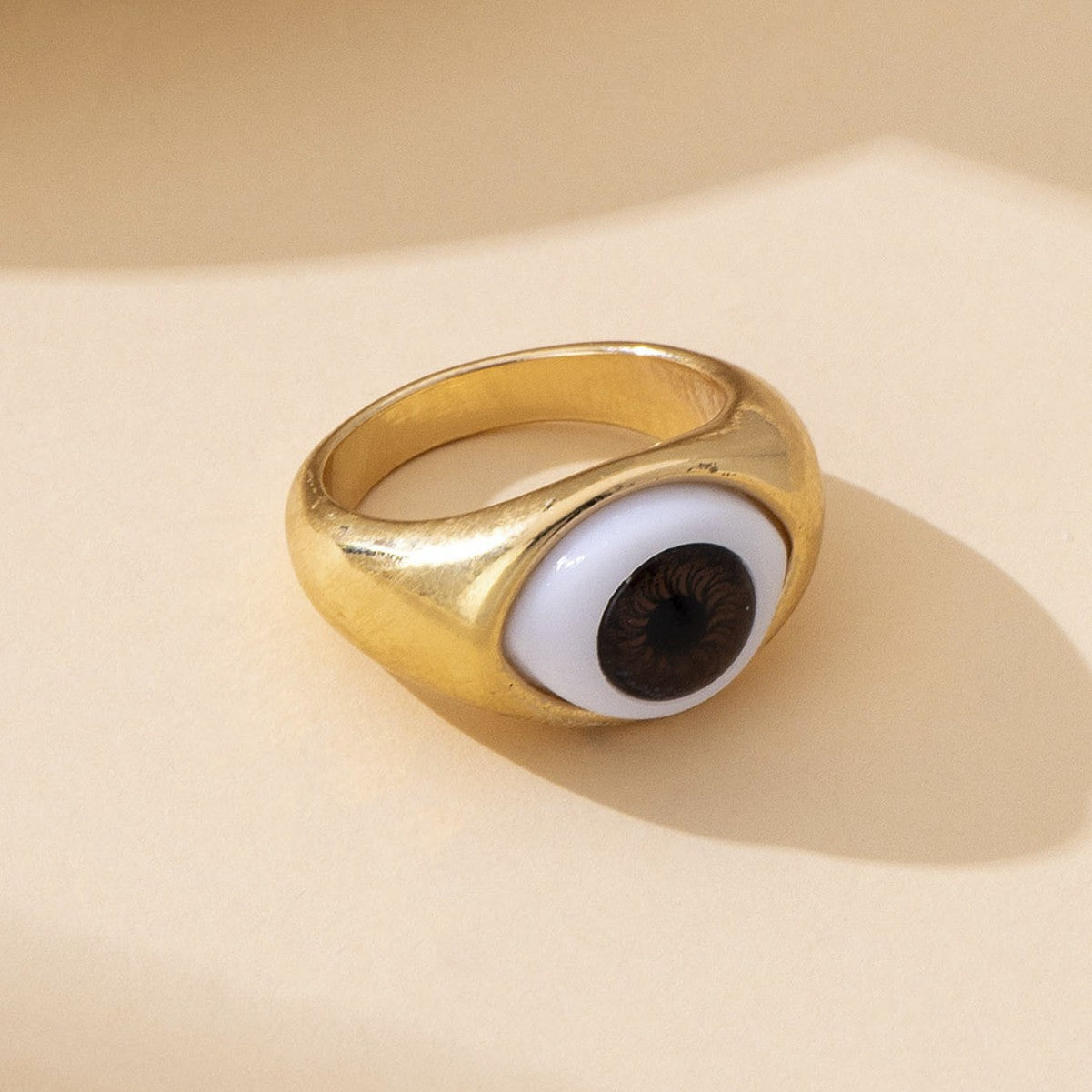 Devil's Eye Unisex Ring In Simple Style, Blue Alloy With Electroplated Golden Plated Finish