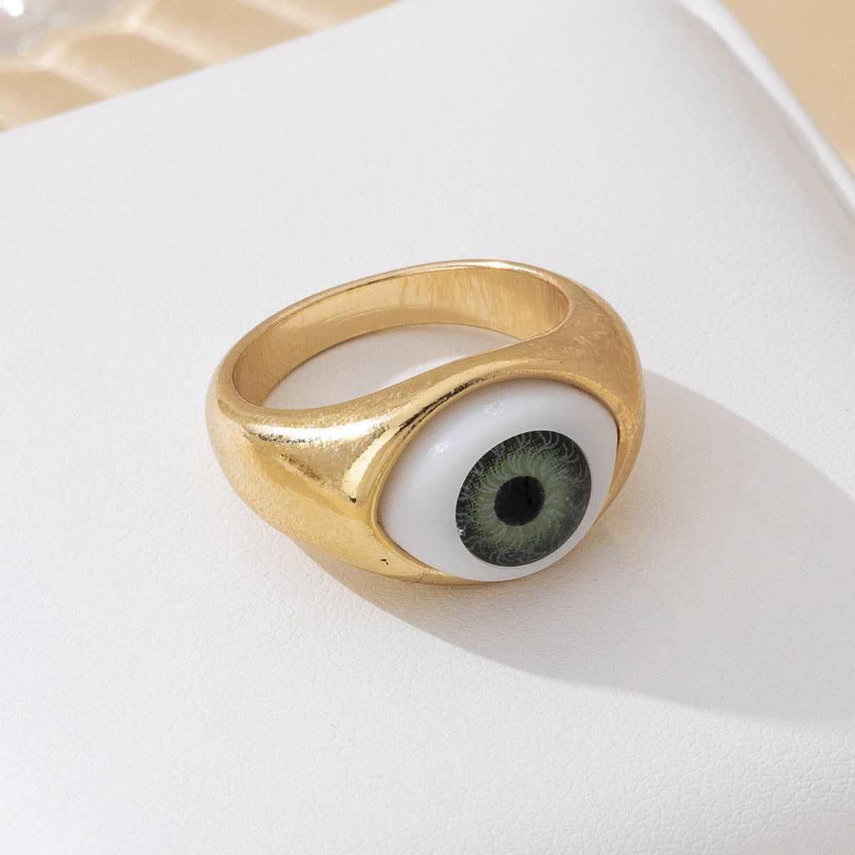 Devil's Eye Unisex Ring In Simple Style, Blue Alloy With Electroplated Golden Plated Finish