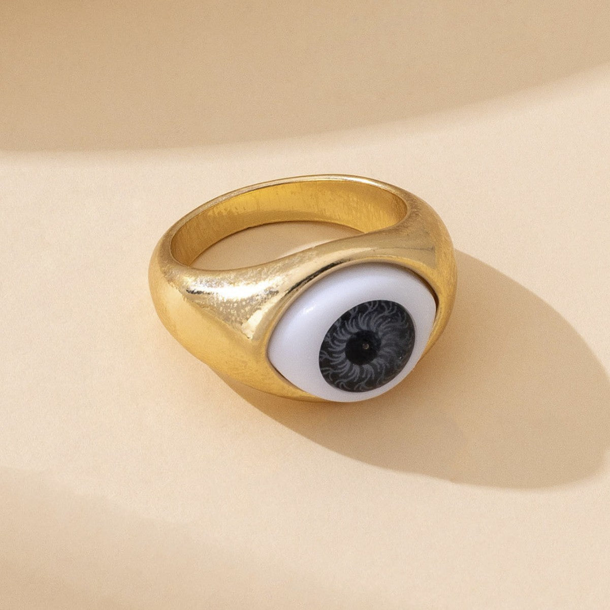 Devil's Eye Unisex Ring In Simple Style, Blue Alloy With Electroplated Golden Plated Finish