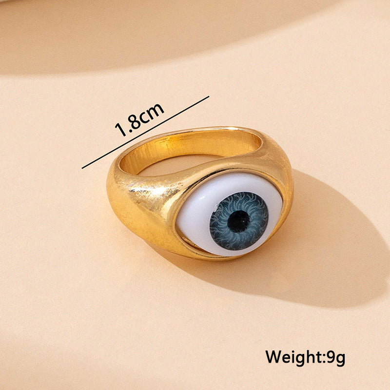 Devil's Eye Unisex Ring In Simple Style, Blue Alloy With Electroplated Golden Plated Finish