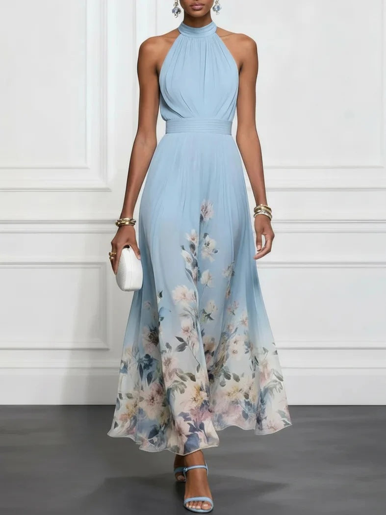 Elegant Sleeveless V Neck Swing Dress In Polyester Fabric For Casual Wear