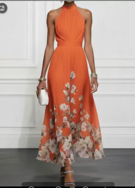Elegant Sleeveless V Neck Swing Dress In Polyester Fabric For Casual Wear