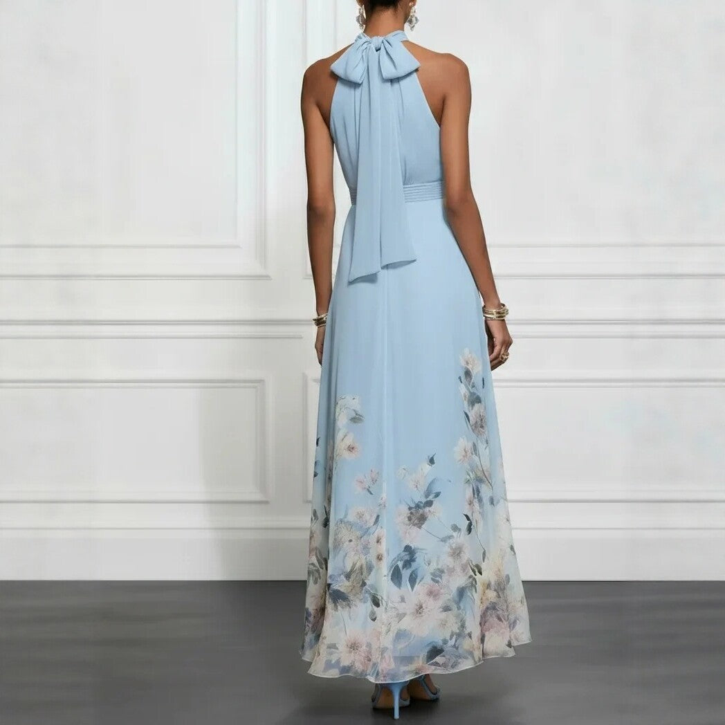 Elegant Sleeveless V Neck Swing Dress In Polyester Fabric For Casual Wear