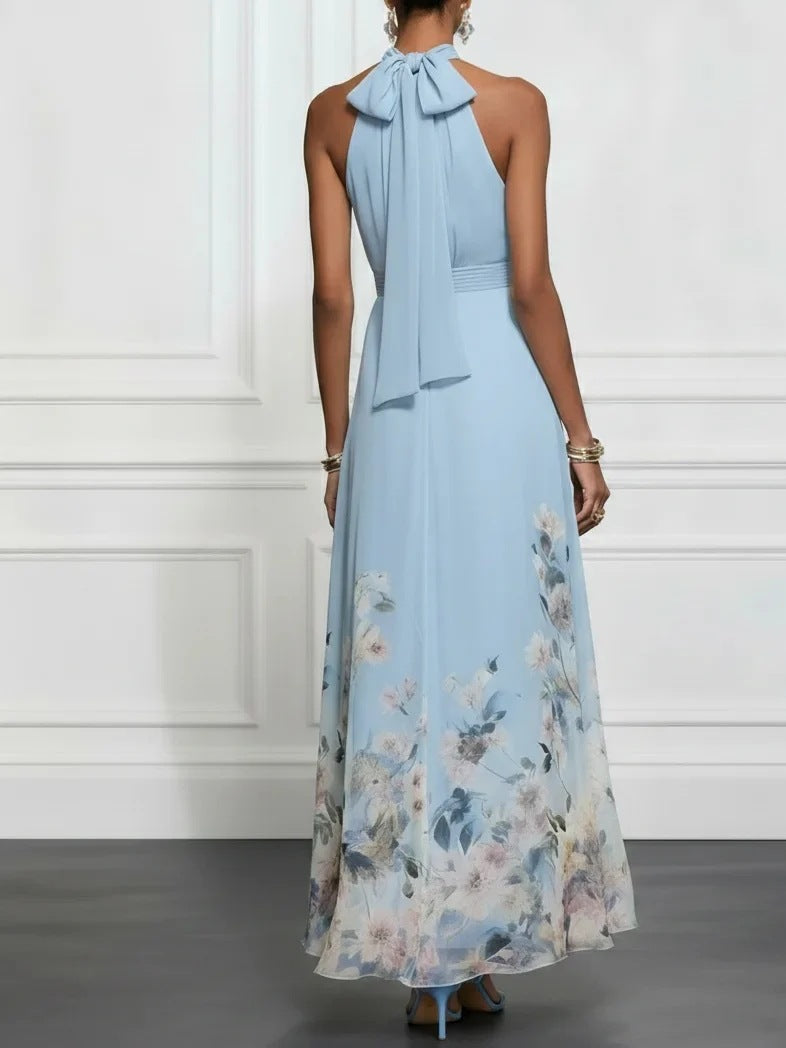 Elegant Sleeveless V Neck Swing Dress In Polyester Fabric For Casual Wear