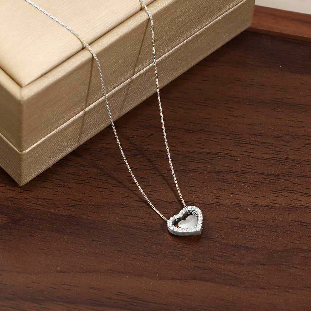 Heart Shape Necklace For Women In 18K Real Gold Plated Titanium Steel With Waterproof Non Tarnish Finish And Rhinestone Inlay