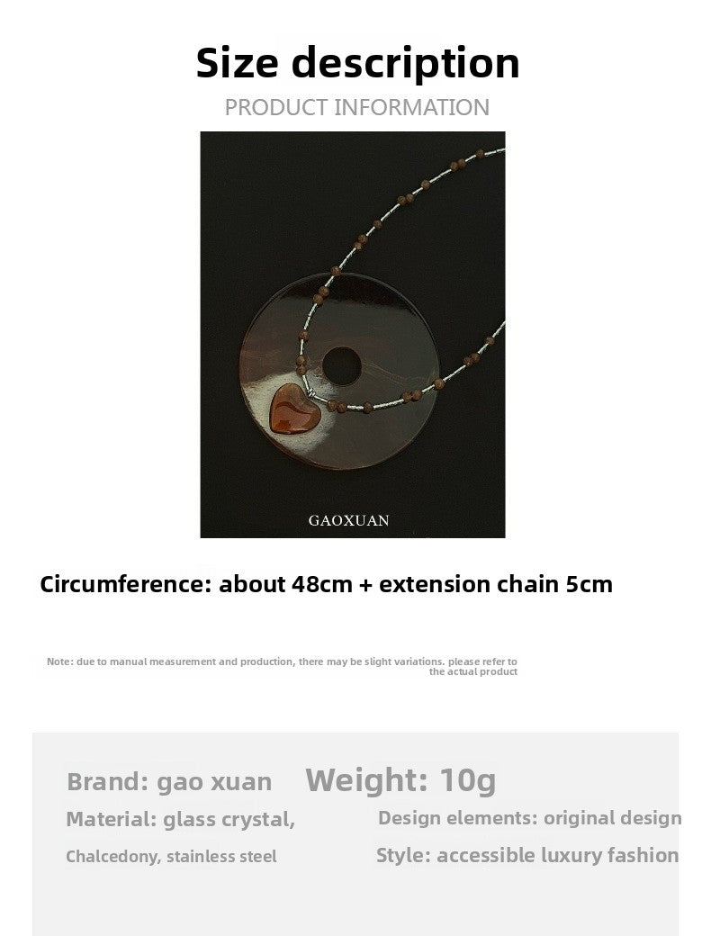 Handmade Heart Shape Pendant Necklace For Women In Maillard Style With Coffer Artificial Crystal Inlay