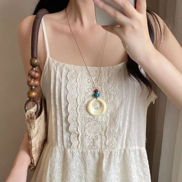 Ocean Silver Bohemian Sweater Chain Necklace For Women With Leather Rope Chain And Alloy Pendant