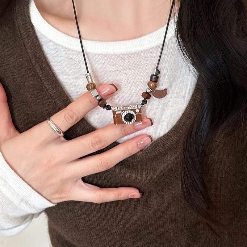 Ocean Silver Bohemian Sweater Chain Necklace For Women With Leather Rope Chain And Alloy Pendant