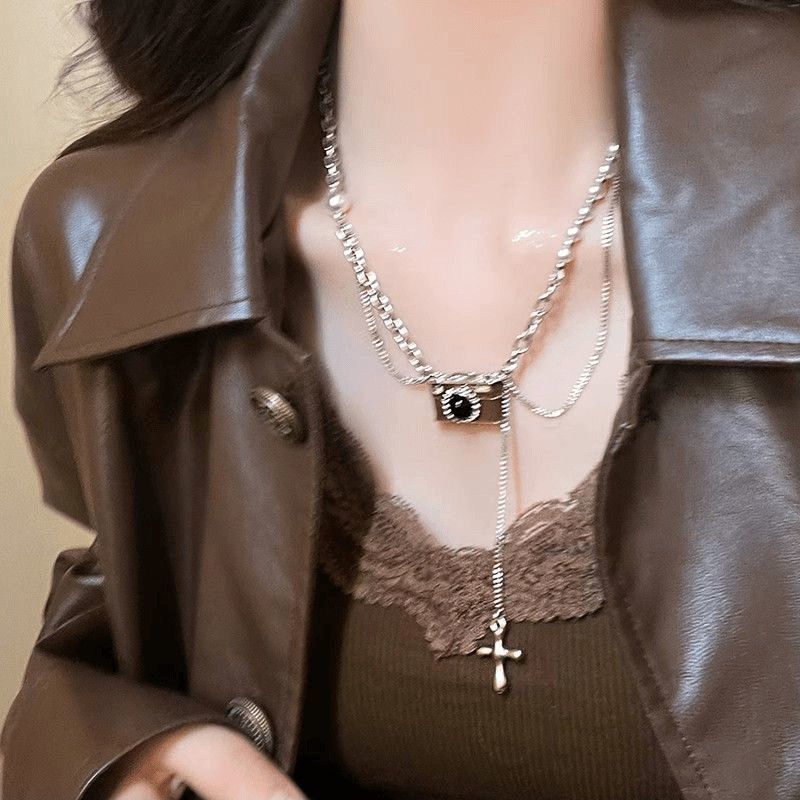 Ocean Silver Bohemian Sweater Chain Necklace For Women With Leather Rope Chain And Alloy Pendant