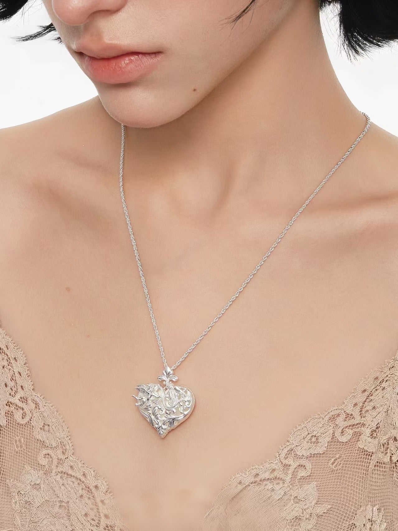 Heart Shape Carving Choker Necklace For Women In Coffee Color With Real Gold Plated Brass And Slider Chain