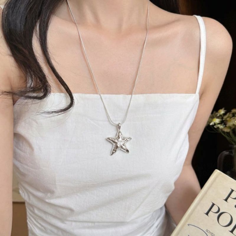 Ocean Silver Bohemian Sweater Chain Necklace For Women With Leather Rope Chain And Alloy Pendant