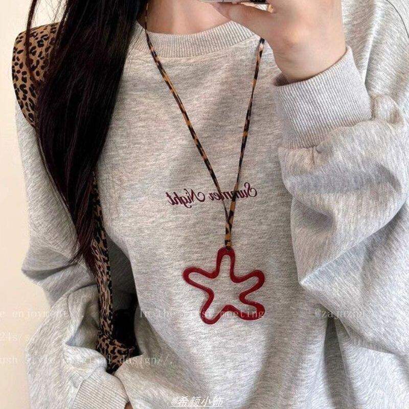 Ocean Silver Bohemian Sweater Chain Necklace For Women With Leather Rope Chain And Alloy Pendant