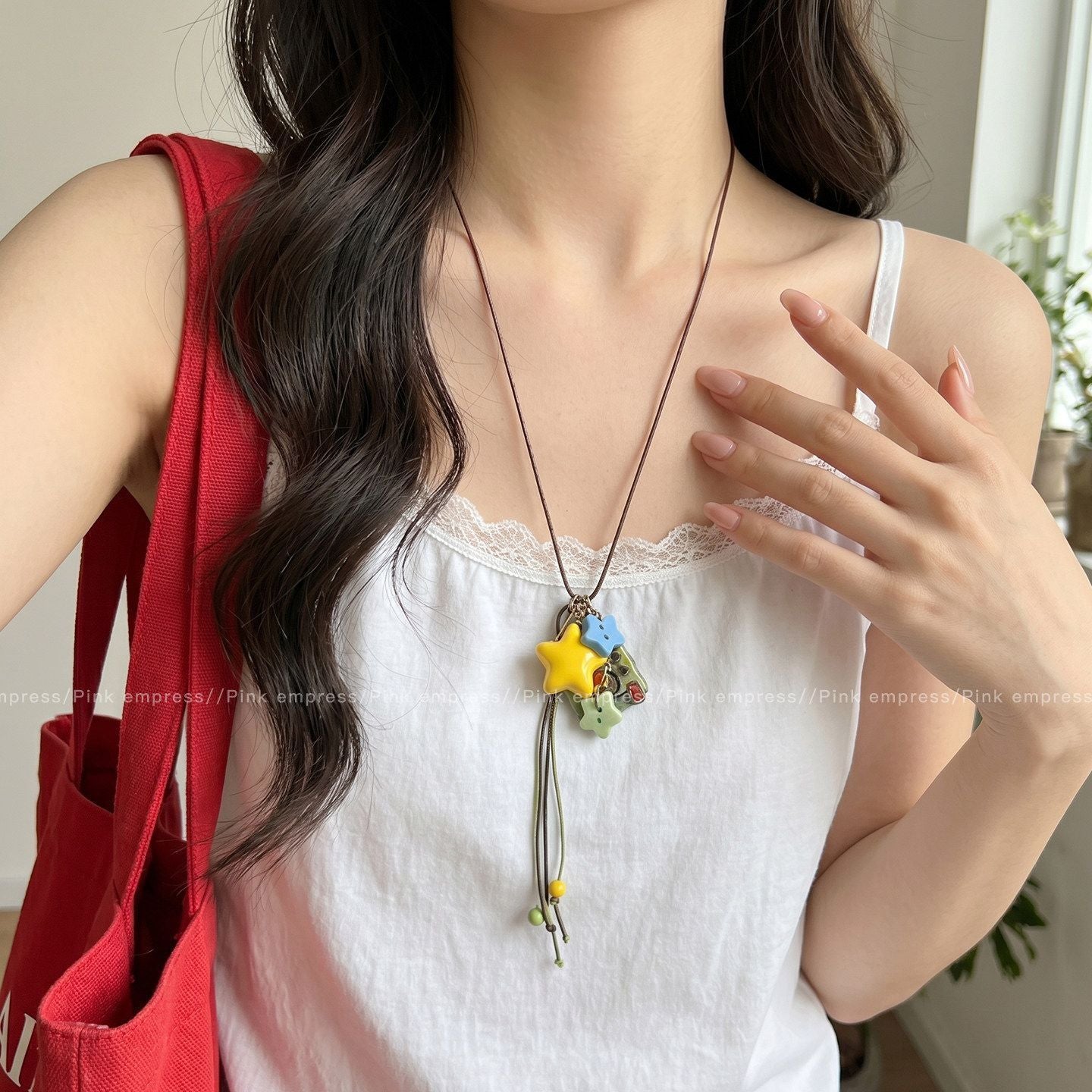 Ocean Silver Bohemian Sweater Chain Necklace For Women With Leather Rope Chain And Alloy Pendant