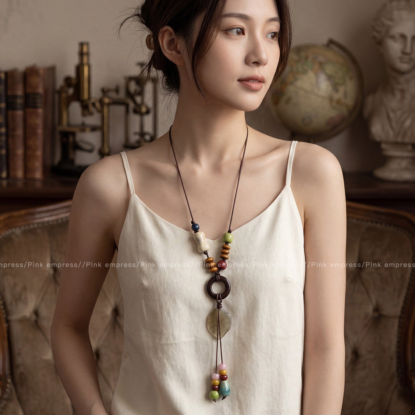 Ocean Silver Bohemian Sweater Chain Necklace For Women With Leather Rope Chain And Alloy Pendant