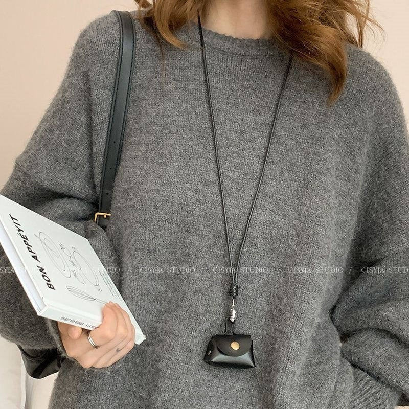 Ocean Silver Bohemian Sweater Chain Necklace For Women With Leather Rope Chain And Alloy Pendant