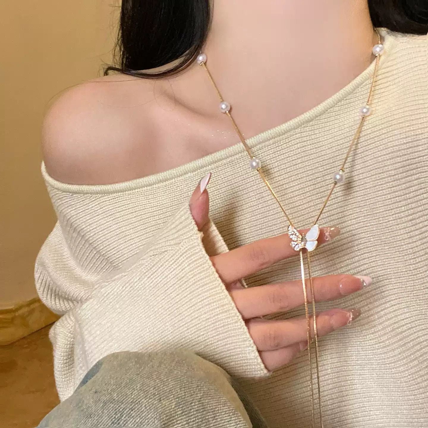 Ocean Silver Bohemian Sweater Chain Necklace For Women With Leather Rope Chain And Alloy Pendant