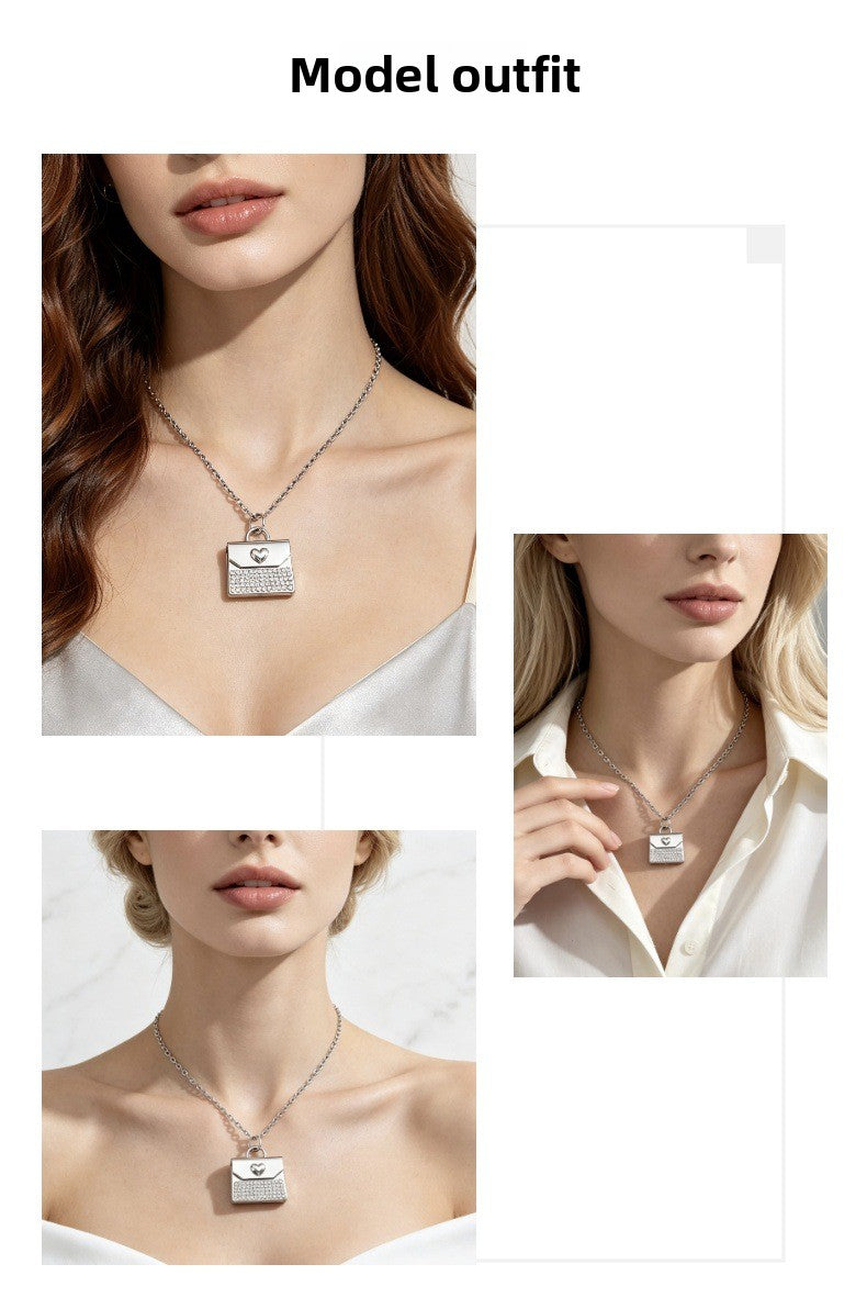 Heart Shape Choker Necklace For Women In Steel Color, 304 Stainless Steel With Real Gold Plated And Rhinestones On Cable Chain