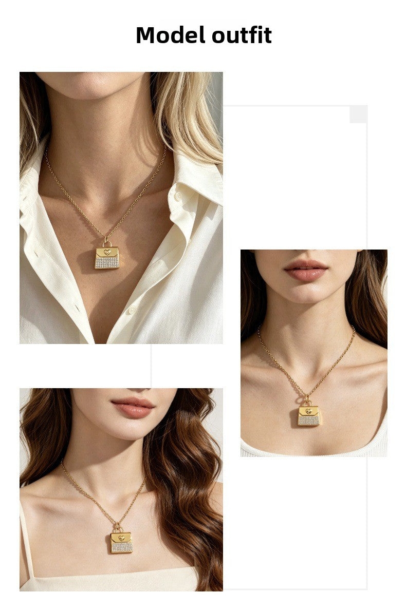 Heart Shape Choker Necklace For Women In Steel Color, 304 Stainless Steel With Real Gold Plated And Rhinestones On Cable Chain