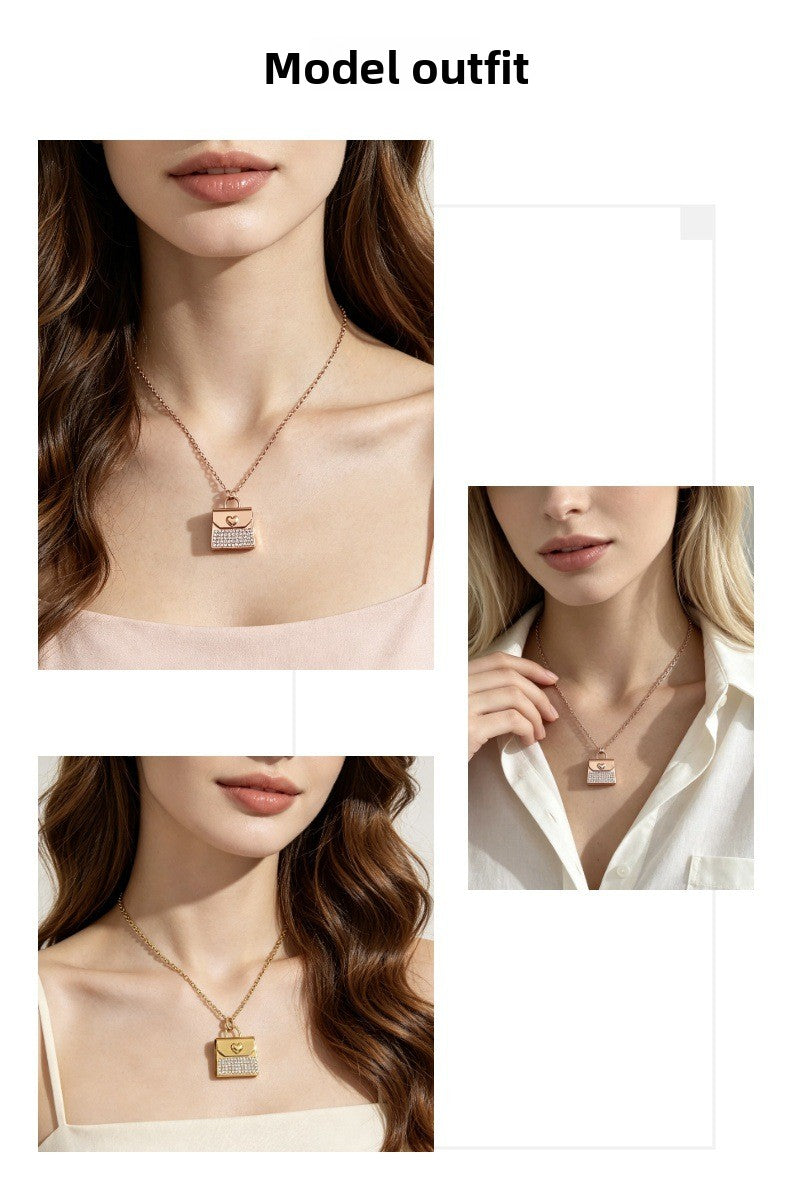 Heart Shape Choker Necklace For Women In Steel Color, 304 Stainless Steel With Real Gold Plated And Rhinestones On Cable Chain