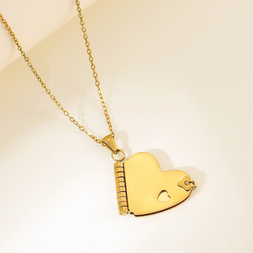 Heart Shape Necklace In Gold Featuring Electroplated Titanium Steel Pendant With Unisex Cable Chain
