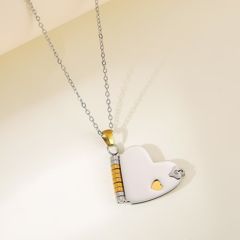 Heart Shape Necklace In Gold Featuring Electroplated Titanium Steel Pendant With Unisex Cable Chain