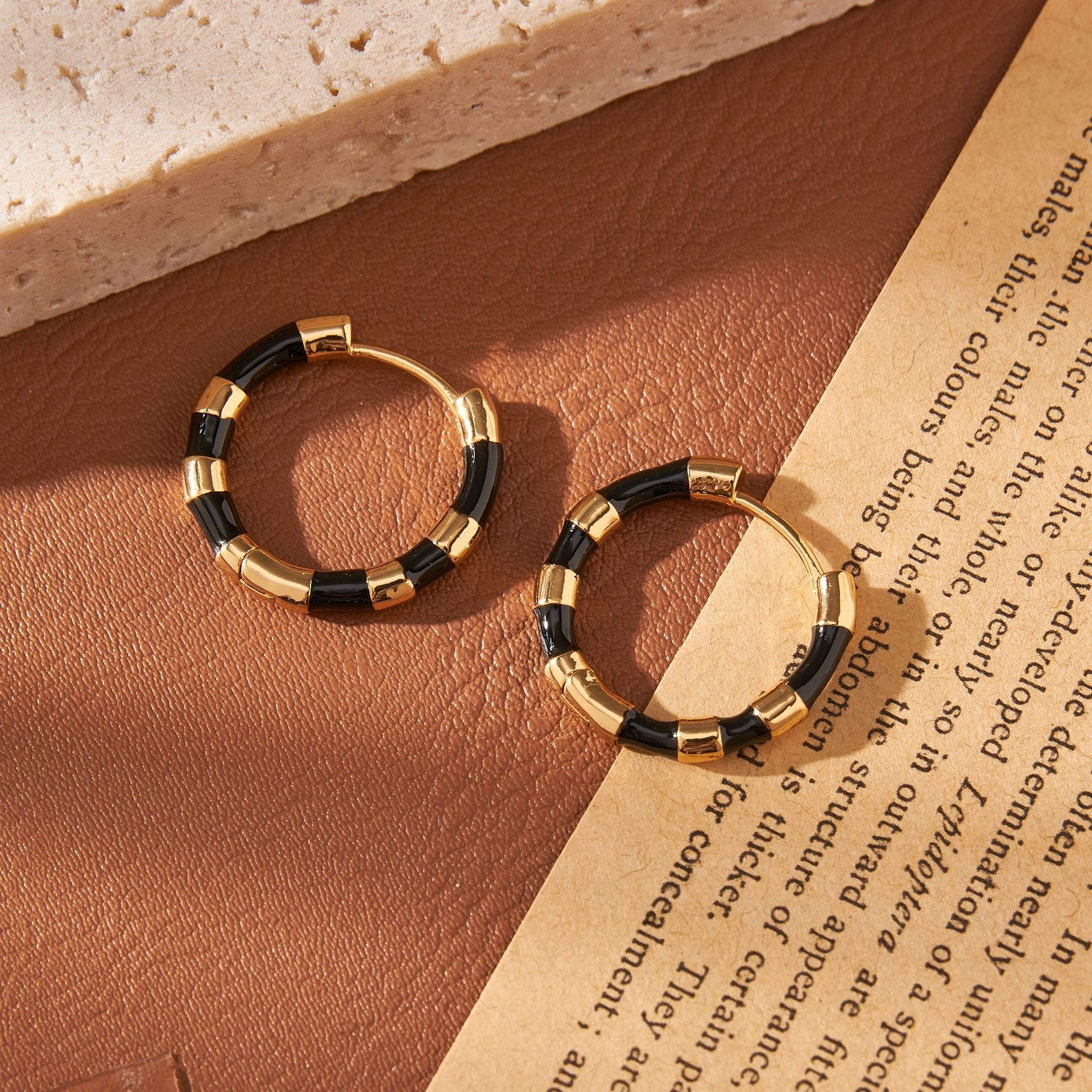 Enamel Circle Earrings For Women With Copper Alloy Ear Pins, Electroplated And 18K Real Gold Plated Finish