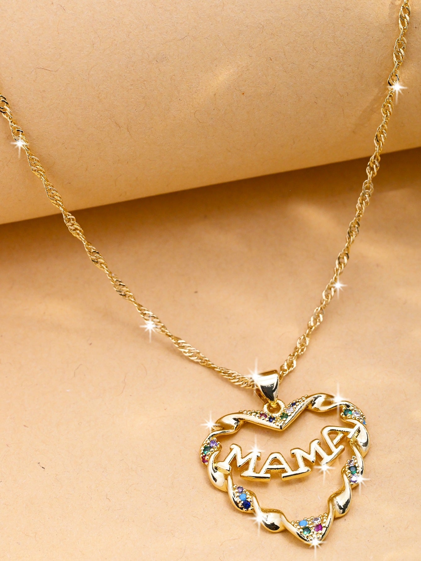 Heart Shape Gold Necklace For Women In Pastoral Style, Copper Material With Electroplated Finish And Zircon Inlay