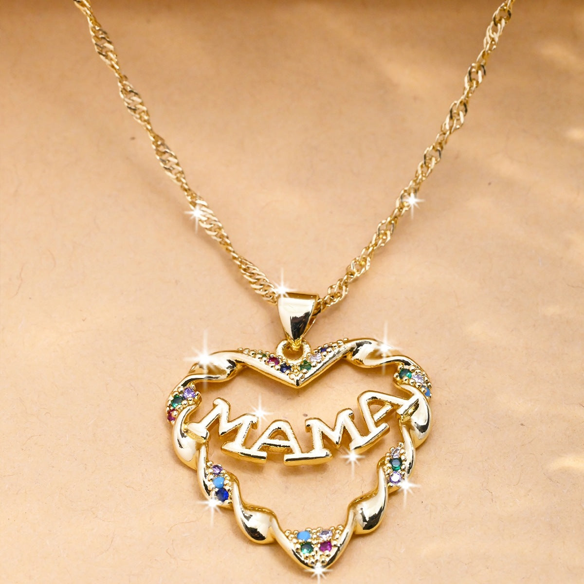 Heart Shape Gold Necklace For Women In Pastoral Style, Copper Material With Electroplated Finish And Zircon Inlay