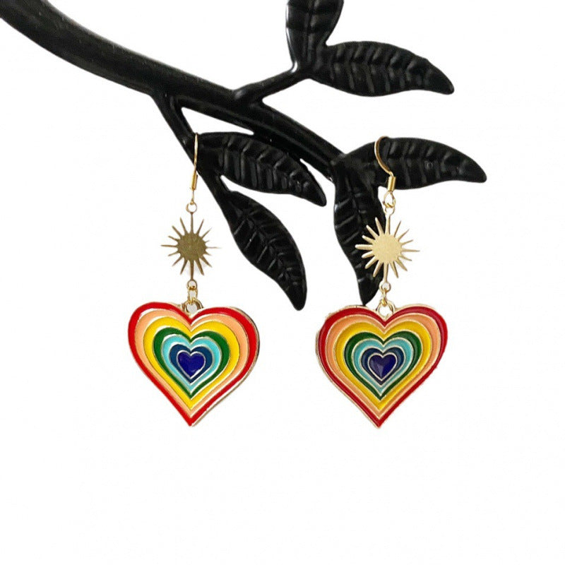 Heart Shape Enamel Earrings For Women In Gold Featuring Titanium Alloy Ear Pins