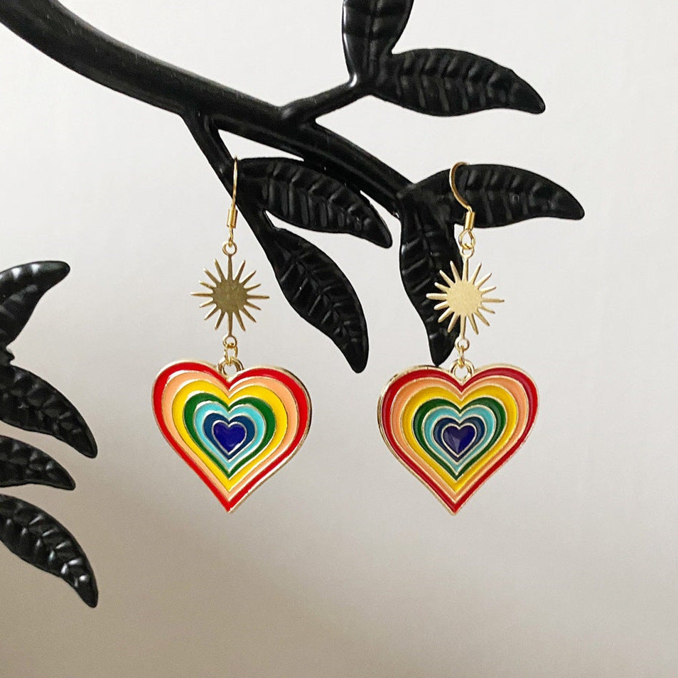 Heart Shape Enamel Earrings For Women In Gold Featuring Titanium Alloy Ear Pins