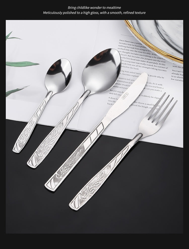 Flowers Pattern Tableware Set Featuring Western Cutlery With Knives, Forks, And Spoons