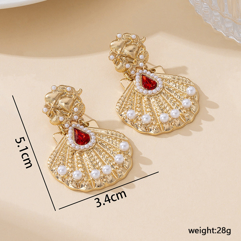 Elegant Alloy Sector Earrings With Artificial Pearl Inlay, Featuring 304 Stainless Steel Studs For Women