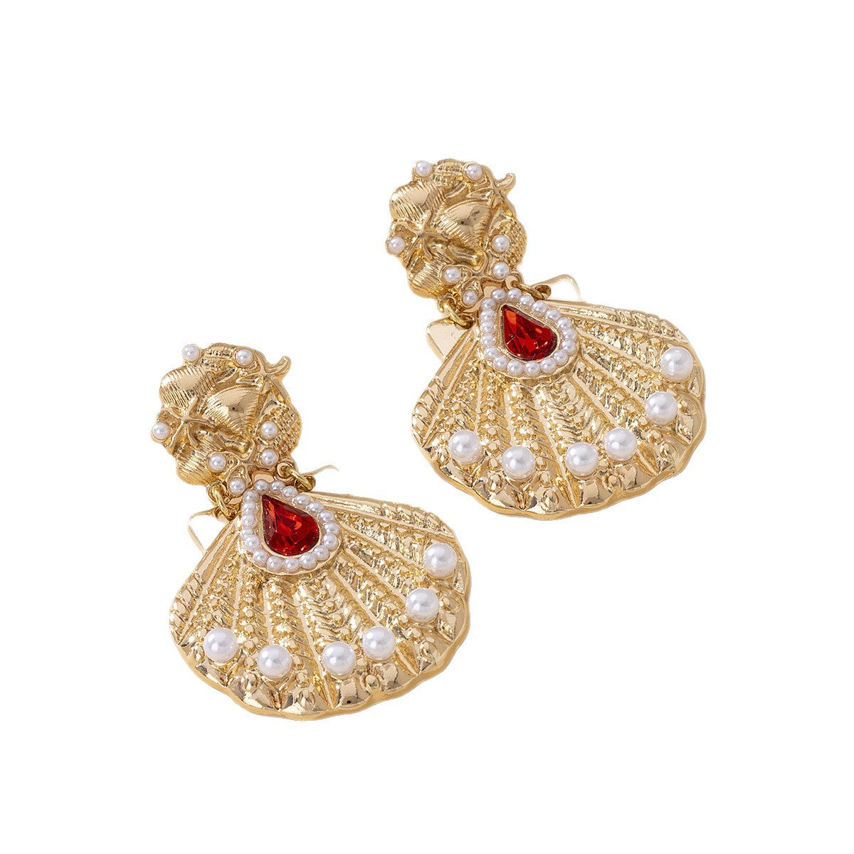 Elegant Alloy Sector Earrings With Artificial Pearl Inlay, Featuring 304 Stainless Steel Studs For Women