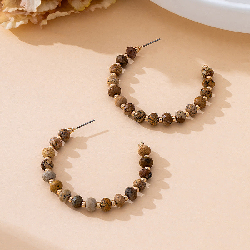 Geometric Retro Hoop Earrings For Women With Acrylic Beading And 304 Stainless Steel Studs