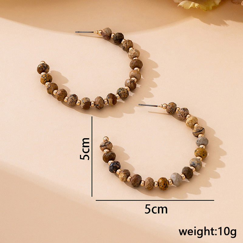 Geometric Retro Hoop Earrings For Women With Acrylic Beading And 304 Stainless Steel Studs
