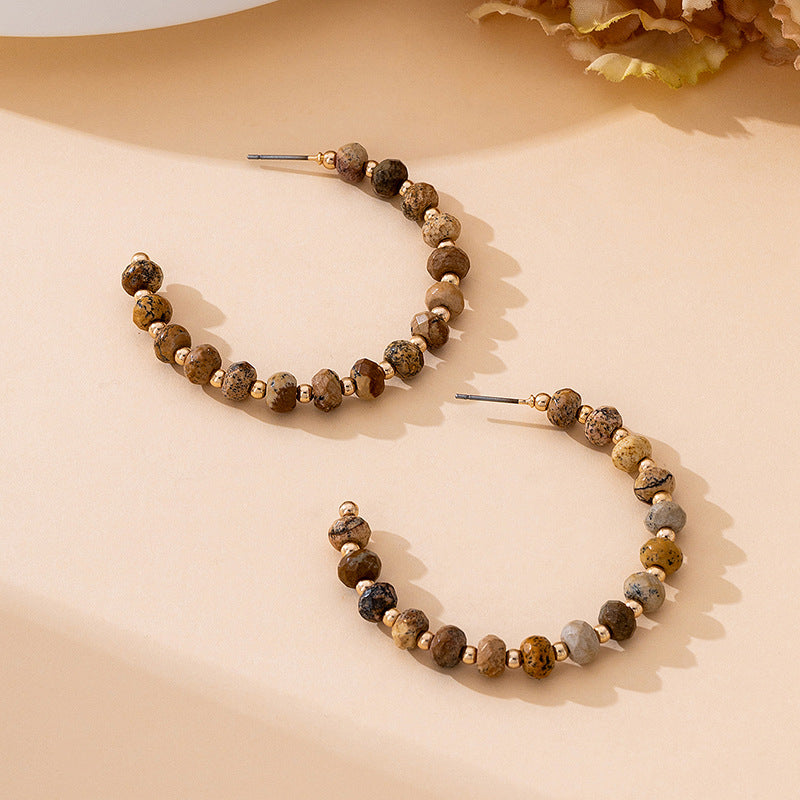 Geometric Retro Hoop Earrings For Women With Acrylic Beading And 304 Stainless Steel Studs