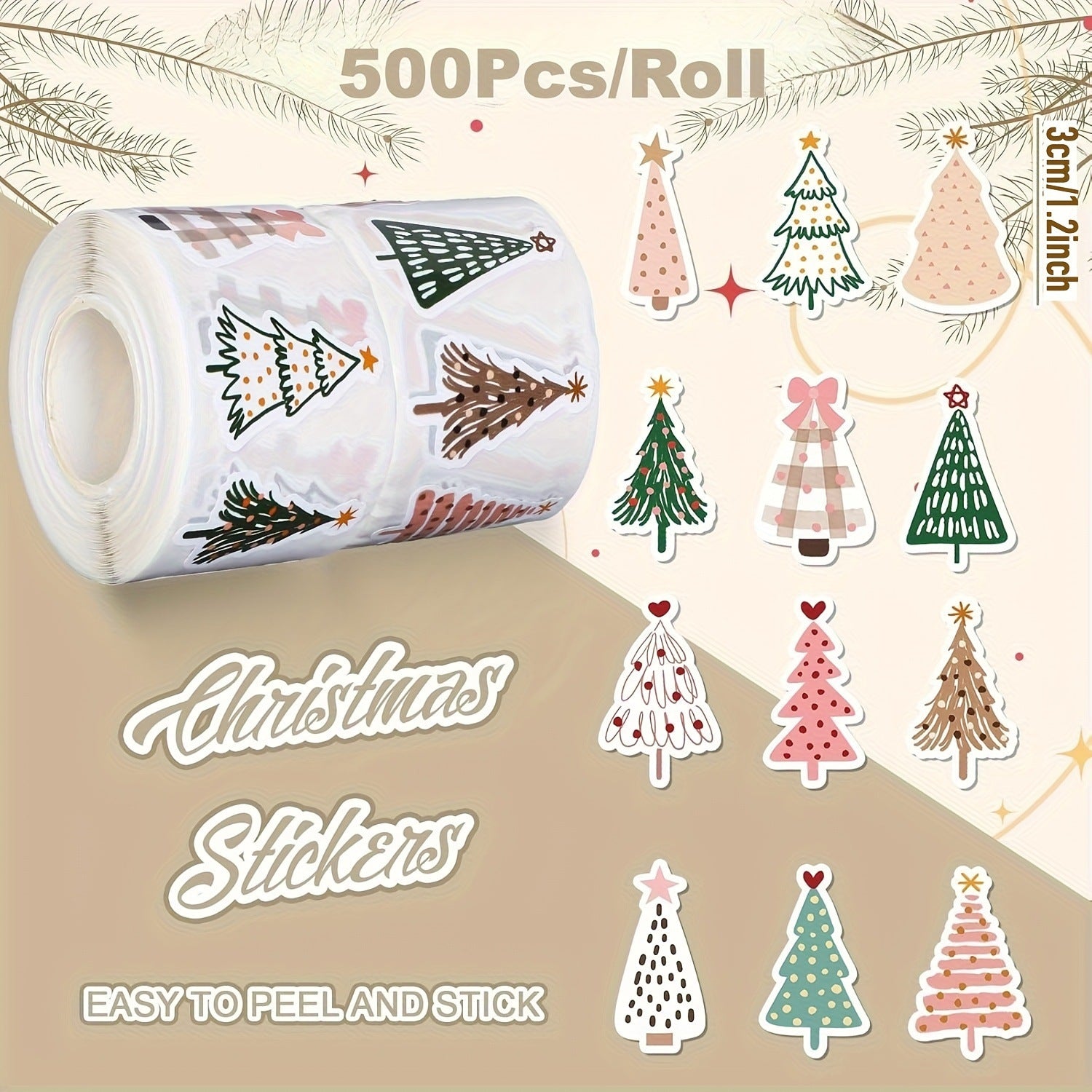 Christmas Tree Stickers For Festival Decoration, 1 Roll Of PVC Self-Adhesive Stickers Perfect For Holiday Crafts