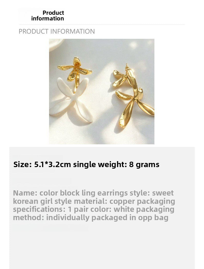 Real Gold Plated Enamel Flowers Stud Earrings With 925 Sterling Silver Posts, Cute Style For Women