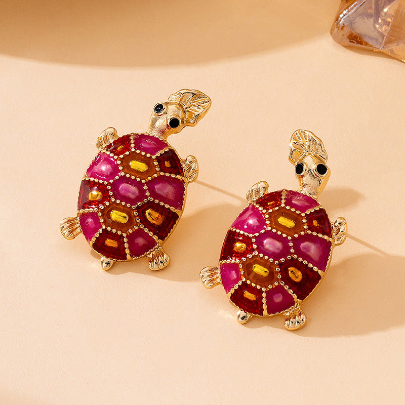 Cute Tortoise Enamel Stud Earrings For Women With 304 Stainless Steel Alloy Posts