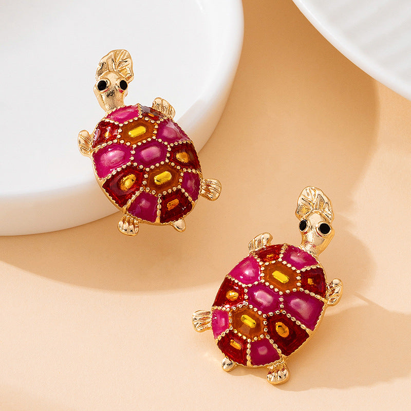 Cute Tortoise Enamel Stud Earrings For Women With 304 Stainless Steel Alloy Posts