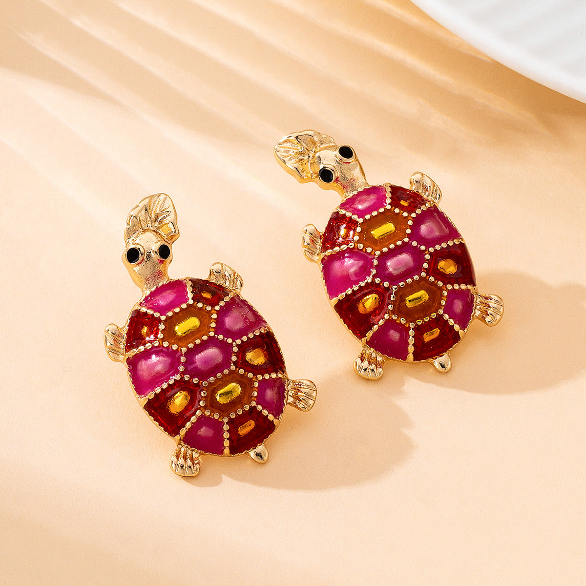 Cute Tortoise Enamel Stud Earrings For Women With 304 Stainless Steel Alloy Posts