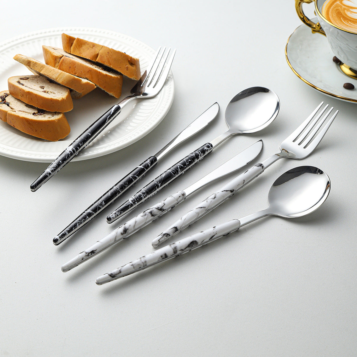 Elegant Flowers Pattern Tableware Set Featuring Western Cutlery With Knives, Forks, And Spoons