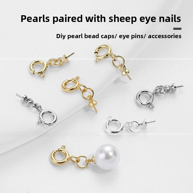 14K Gold Plated Copper Flower Bead Cap 6mm With Eye Pattern And Spring Ring Trigger Clasp, 1 PCS